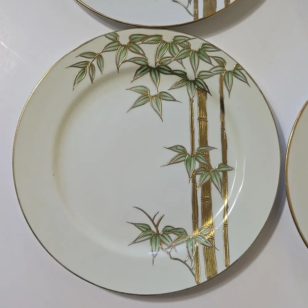 Hand Painted Bambo Plates Occupied Japan Set of 4 Mame-Zara Appetizer Dessert‎